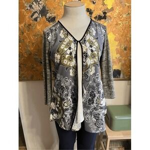 Citron Santa Monica Poeme Artsy Layered Green Floral long Sleeved Top M